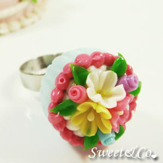 Sweet & Co. Sweet Blue Floral Mini Cupcake Silver Ring