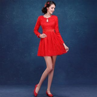 Shannair Long-Sleeve Lace Cocktail Dress