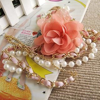 Dowisi Rosette Faux Pearl Necklace
