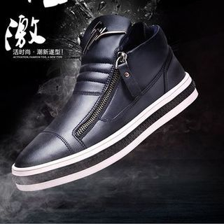Preppy Boys Genuine-Leather Zip-Accent Sneakers