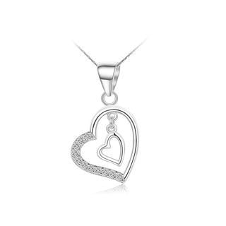 BELEC 925 Sterling Silver Cordate Pendant with White Cubic Zircon and Necklace