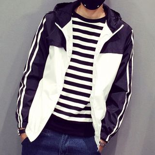 JUN.LEE Hooded Color Block Zip Jacket