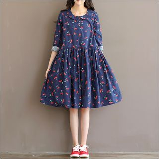 Blu Pixie Long-Sleeve Cherry Linen Dress