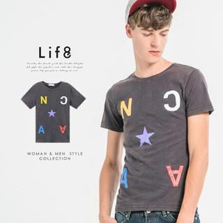 Life 8 Washed Short Sleeved Lettering T-shirt