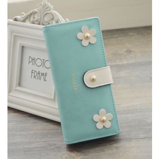 Bags 'n Sacks Flower Applique Snap Button Long Wallet
