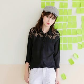 Tokyo Fashion Long-Sleeve Lace Panel Shirt