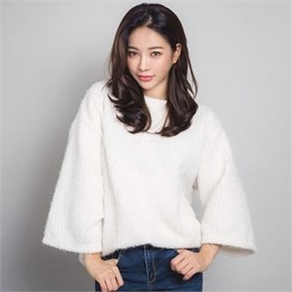 ERANZI Kimono-Sleeve Furry-Knit Top