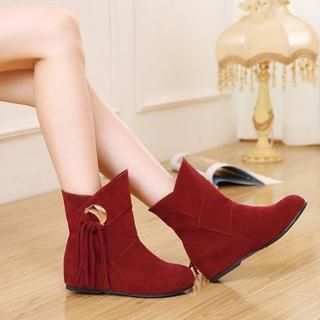 Shoes Galore Faux Suede Fringed Short Boots