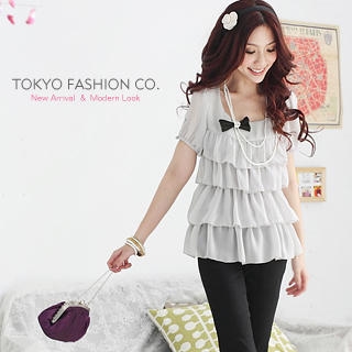 "Bow" Ruffle Chiffon Top
