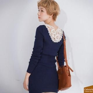 CatWorld Lace-Panel Ribbed Knit Top