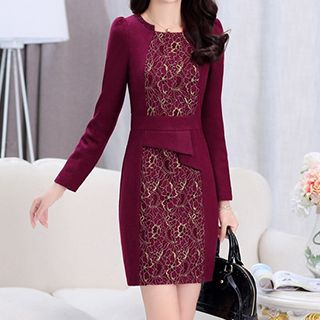 Romantica Wool Blend Long-Sleeve Lace Panel Dress