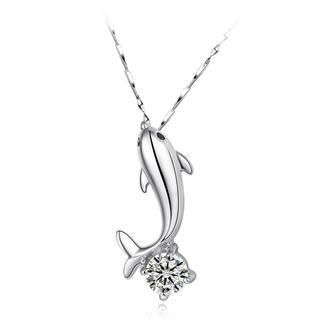 BELEC 925 Sterling Silver Dolphin Pendant with White Cubic Zircon and 40cm Necklace