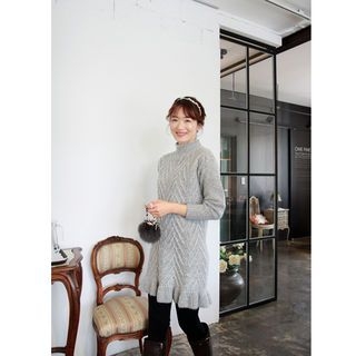 LEELIN Frill-Hem Wool Blend Knit Dress