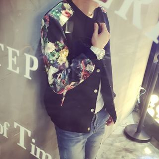 ZZP HOMME Floral Print Panel Baseball Jacket