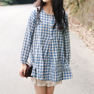 YR Fashion Long-Sleeve Check Long Blouse