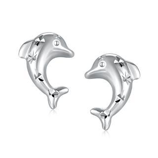 MaBelle 14K White Gold Diamond-Cut Snowflake Dolphin Stud Earrings