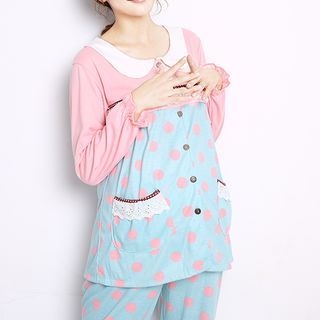 JUSTMAMA Maternity Pajama Set: Polka Dot Long-Sleeve Top + Pants