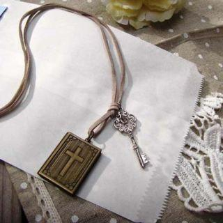 MyLittleThing Vintage Brass Bible Locket Leather Long Necklace