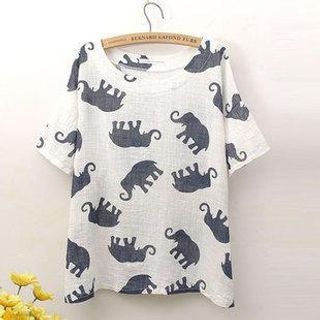 Rosadame Short-Sleeve Elephant Print T-Shirt