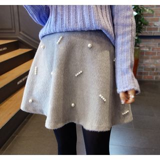 Miamasvin Faux-Pearl Detail A-Line Mini Skirt