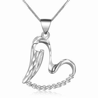 MaBelle 14K White Gold Gothic Phoenix Angel Wing Heart With Diamond-Cut Necklace (16