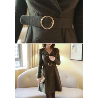 MyFiona Double-Breasted A-Line Wool Blend Coat with Belt