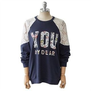 PEPER Lace-Shoulder Lettering Sweatshirt