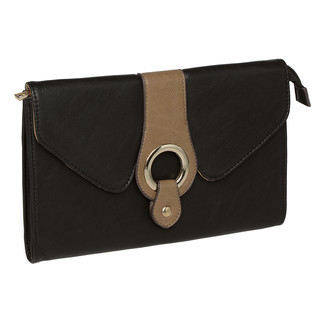 yeswalker Buckle-Accent Clutch Black and Khaki - One Size