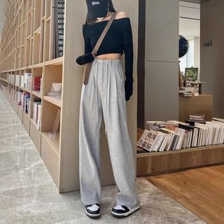 High Rise Plain Pleated Wide Leg Sweatpants