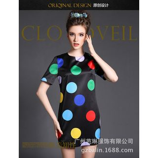 Ovette Short-Sleeve Dotted Dress