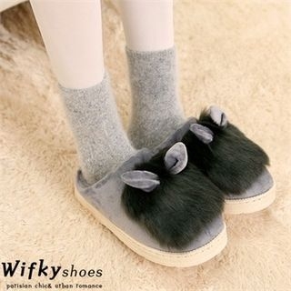 Wifky Rabbit-Ear Faux-Fur Slippers