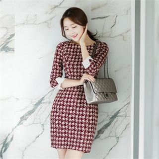 Attrangs 3/4-Sleeve Checked Dress With Belt
