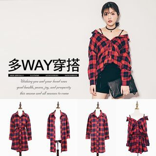 PUFII Long Plaid Shirt