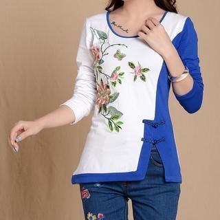 Sayumi Long-Sleeve Floral Embroidered Top