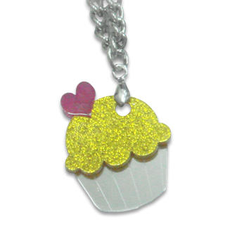 Sweet & Co. Sweet Glitter Yellow Mirror Cupcake Silver Necklace
