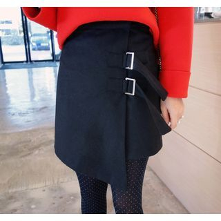 Miamasvin Belted Wrap-Front Wool Blend Skirt