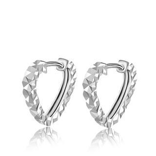 MaBelle 14K White Gold Heart Fancy Diamond-Cut Clutchless Earrings