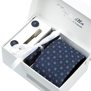 Xin Club Patterned Neck Tie Gift Set Dark Blue - One Size