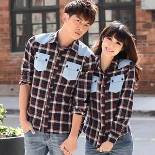 Igsoo Couple Long-Sleeve Plaid Shirt