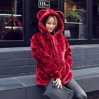 DABAGIRL Ear-Accent Faux-Fur Hoodie