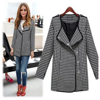 Cherry Dress Houndstooth Snap-Button Jacket