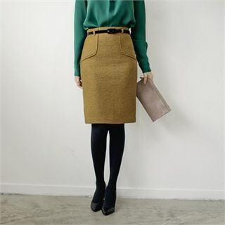 Styleberry Wool Blend Pencil Skirt with Belt