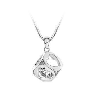 BELEC 925 Sterling Silver Cordate Pendant with White Cubic Zircon and Necklace