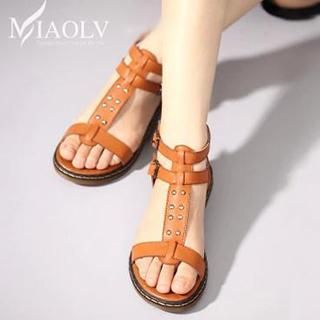 MIAOLV T-Strap Studded Flat Sandals