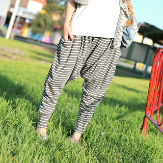 59 Seconds Striped Harem Pants Gray and White - One Size