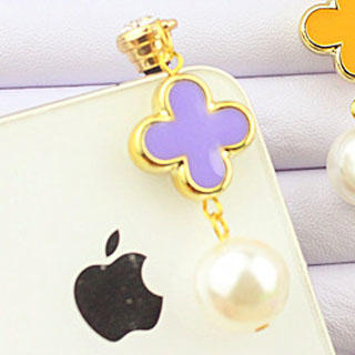 Fit-to-Kill Four Leaf Flower With Pearl Mobile Earphone Plug  Purple - One Size