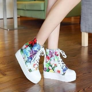 JY Shoes Platform Hidden-Wedge Floral Sneakers