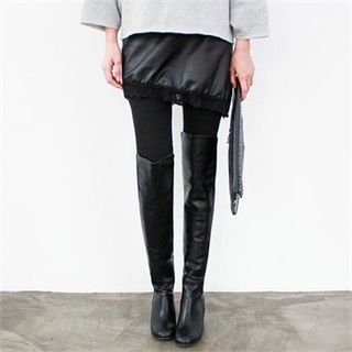 GLAM12 Inset Lace-Hem Skirt Leggings