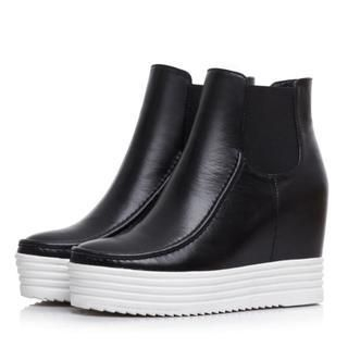 JY Shoes Genuine Leather Hidden Wedge Short Boots