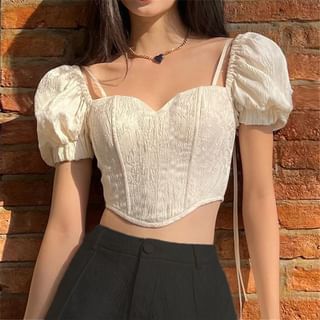 Short-Sleeve Sweetheart Neckline Plan Crop Corset Top